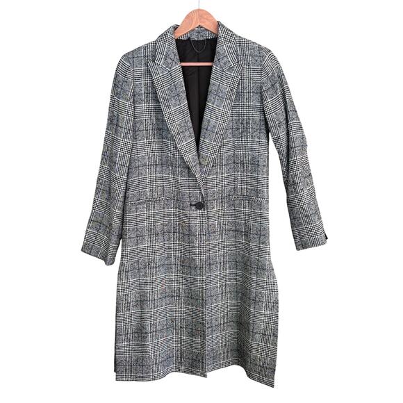 AllSaints Dustie Houndstooth Plaid Coat 4 Black Gray Trench All Saints Jacket 90 - Picture 5 of 9